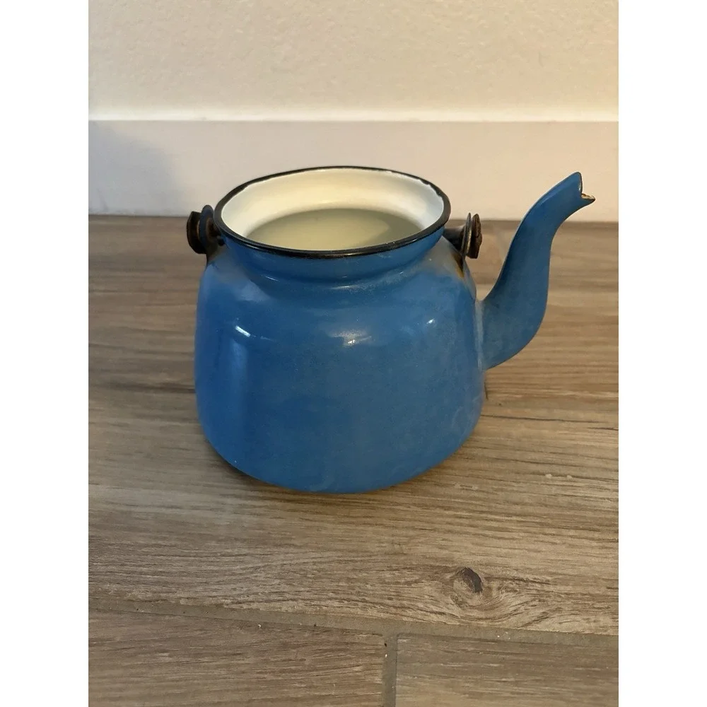 Vintage 1960's Robin egg Blue enamelware Small Teapot Made In Poland- No Lid